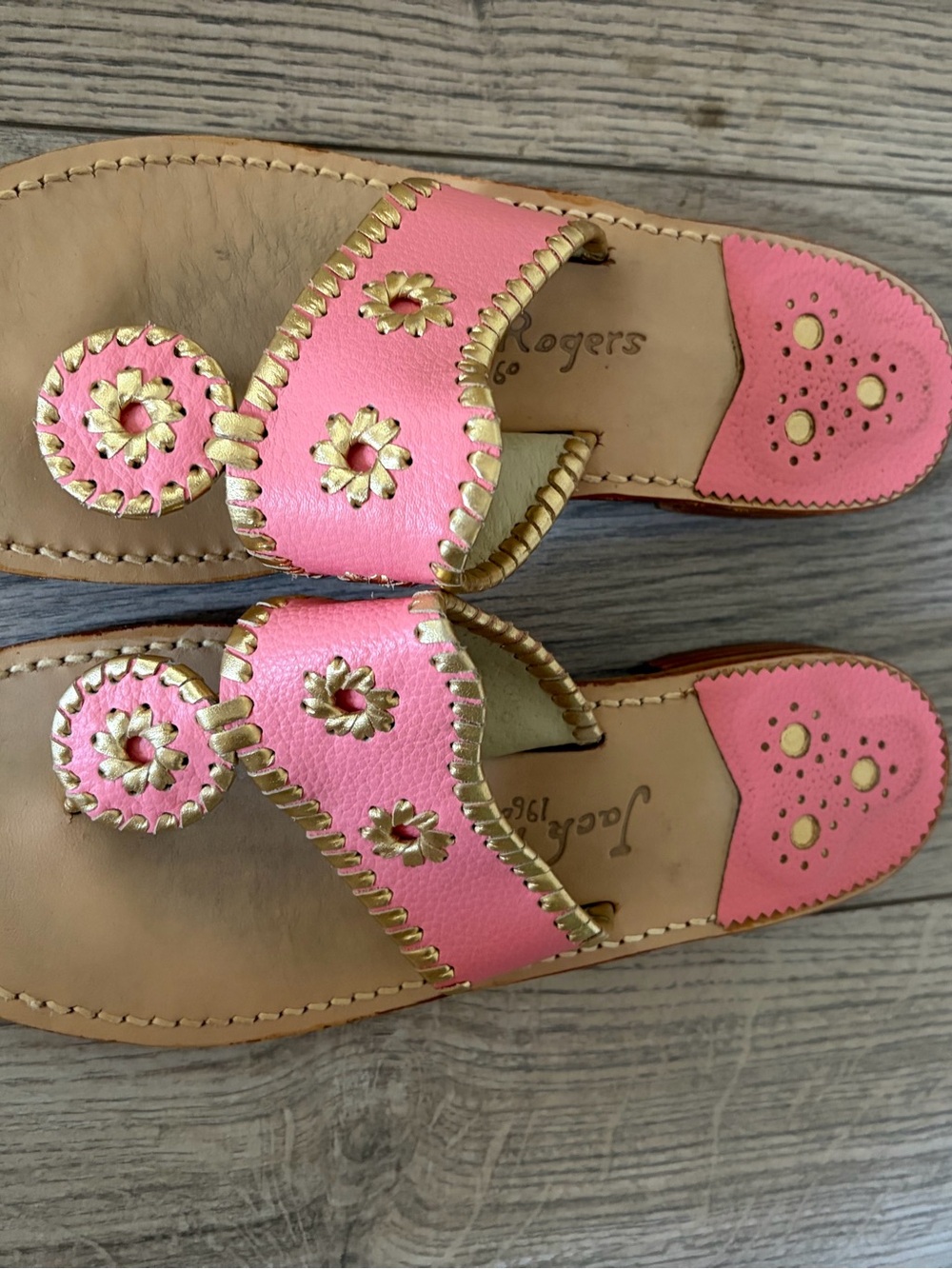 Jack Rogers Pink Sandal with Gold Stitching